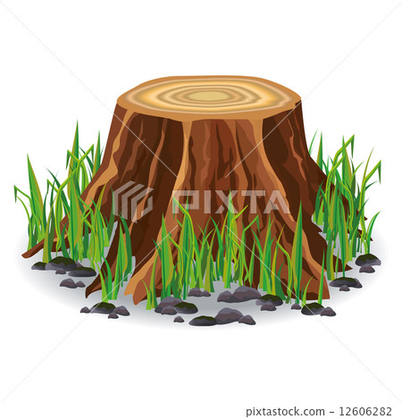 图库插图 tree stump with green grass