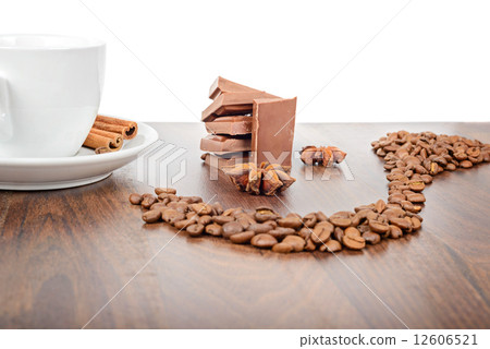 Mug, coffee beans, chocolate and anise Mug, coffee beans, chocolate and anise 12606521