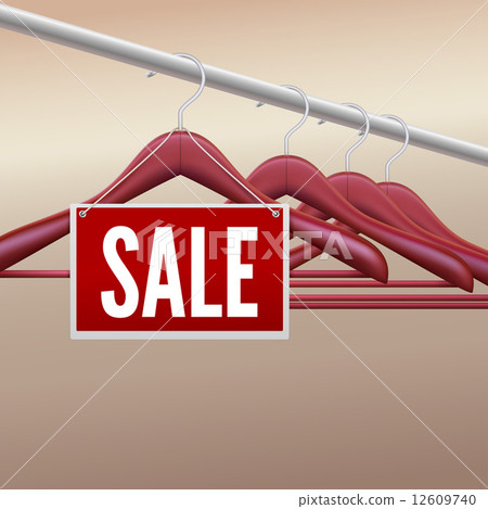 Wooden clothes hangers with sale label Wooden clothes hangers with sale label 12609740