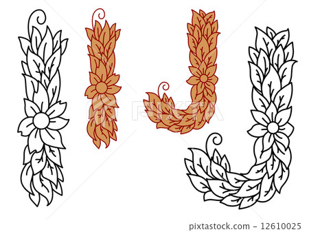Floral and foliate alphabet letters I and J 12610025