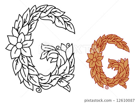 Floral alphabet letter G with leaves Floral alphabet letter G with leaves 12610087