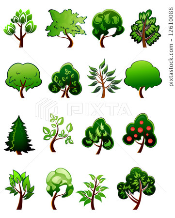 Set of  cartoon green plants and trees 12610088