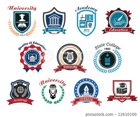 University, academy and college emblems or logos set University, academy and college emblems or logos set 12610100