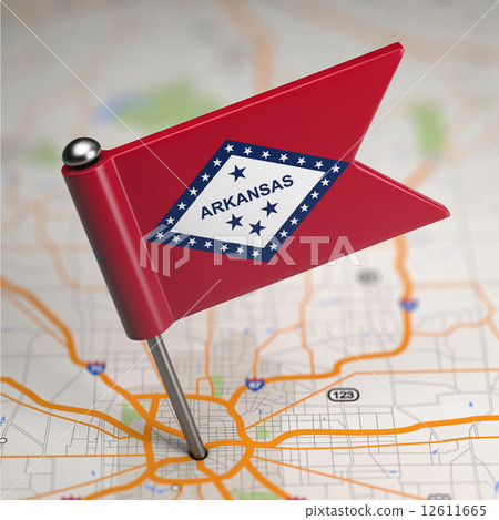 Arkansas Small Flag on a Map Background. 12611665