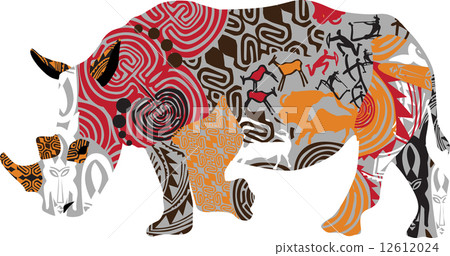 silhouette of a rhinoceros in ethnic patterns 12612024
