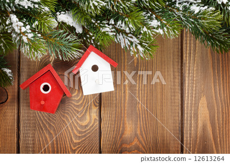 Christmas fir tree and birdhouse decor Christmas fir tree and birdhouse decor 12613264
