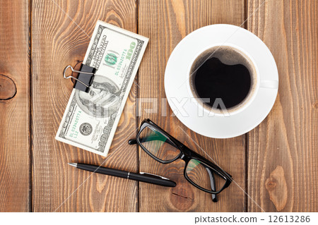 Money cash, glasses, pen and coffee cup Money cash, glasses, pen and coffee cup 12613286