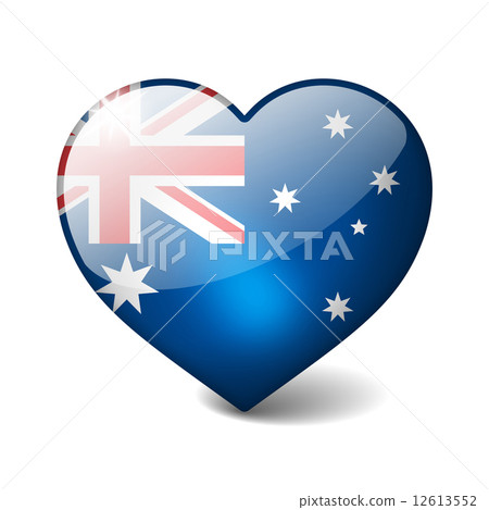 Australia 3d glass heart with realistic shadow isolated on white Australia 3d glass heart with realistic shadow isolated on white 12613552