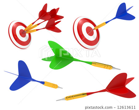 Colorful Darts Hit in Target. Colorful Darts Hit in Target. 12613611
