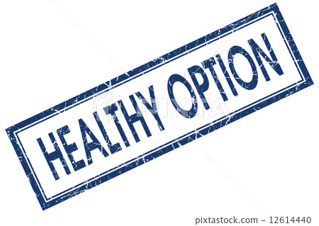 Healthy option blue square grungy stamp isolated on white background 12614440