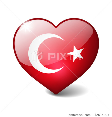Turkey 3d glass heart with realistic shadow isolated on white 12614994