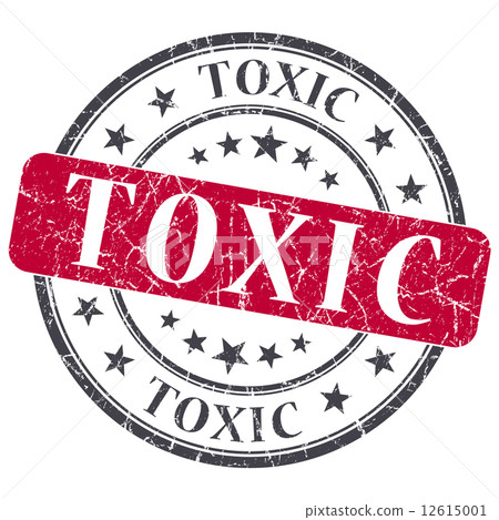 Toxic red grunge round stamp on white background Toxic red grunge round stamp on white background 12615001