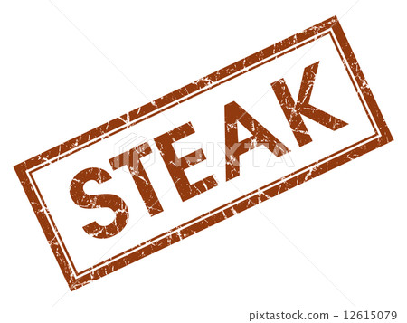 Steak brown square grungy stamp isolated on white background Steak brown square grungy stamp isolated on white background 12615079