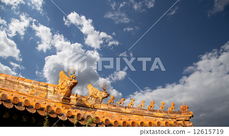 Roof decorations in Yonghe Temple (Lama Temple) in Beijing, China 12615719