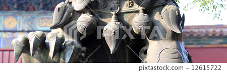 Bronze Guardian Lion Statue in Yonghe Temple (Lama Temple) in Beijing, China 12615722