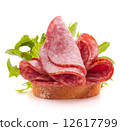 sandwich with salami sausage on white background  cutout 12617799