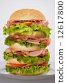Fast food big sandwich  on plate 12617800