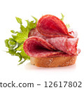 sandwich with salami sausage on white background  cutout 12617802