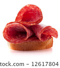 sandwich with salami sausage on white background  cutout 12617804