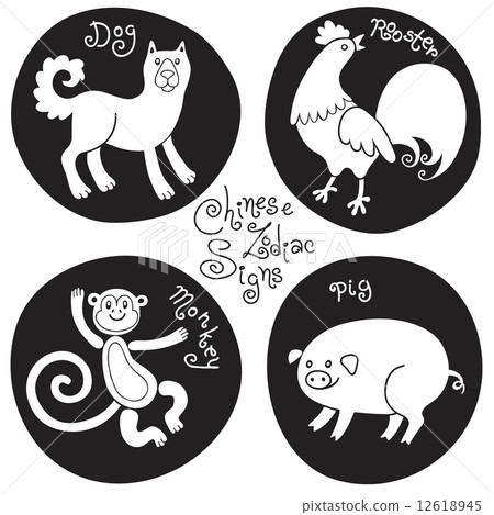 Black and white set signs of the Chinese zodiac. Black and white set signs of the Chinese zodiac. 12618945