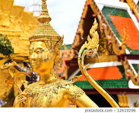 Golden kinnara statue in Grand palace Bangkok,Thailand. 12619296