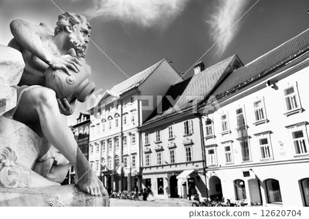 Robba fountain in the center of Ljubljana, Slovenia. 12620704