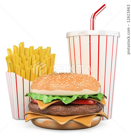 3D Hamburger with fries and drink 3D Hamburger with fries and drink 12623663