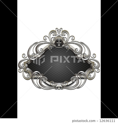 Silver frame with heraldry and decor of beads and twisted curves 12636111