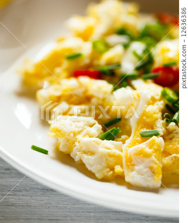 Scrambled eggs close up view Scrambled eggs close up view 12636386