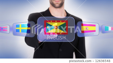 Hand pushing on a touch screen interface 12636548