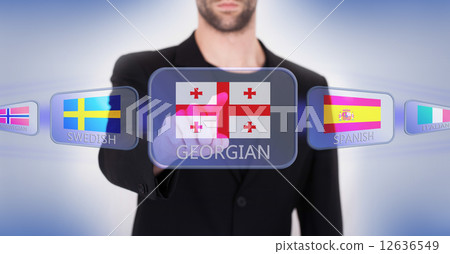 Hand pushing on a touch screen interface 12636549