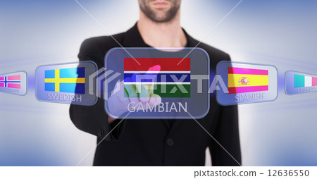 Hand pushing on a touch screen interface 12636550