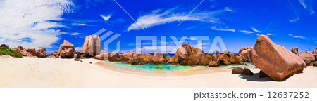 Panorama of tropical beach at Seychelles Panorama of tropical beach at Seychelles 12637252