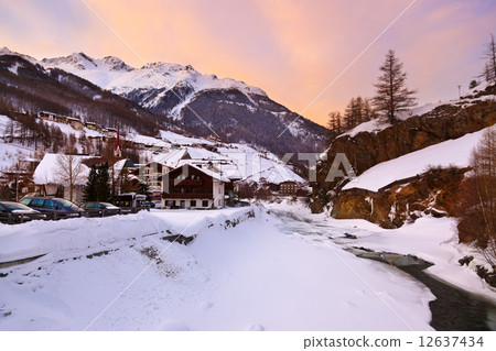 Mountains ski resort Solden Austria at sunset Mountains ski resort Solden Austria at sunset 12637434