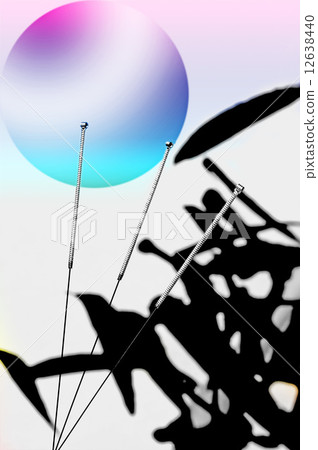 acupuncture needles with bamboo painting and sun 12638440