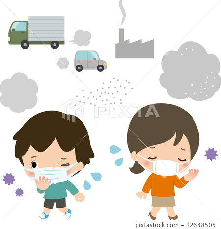 兒童和婦女有廢氣和麵具 12638505