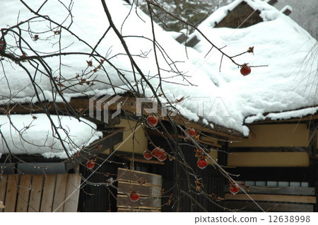 Snow and persimmon in Japanese houses Snow and persimmon in Japanese houses 12638998