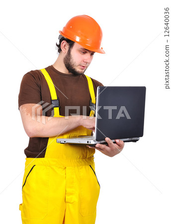 builder holding laptop builder holding laptop 12640036
