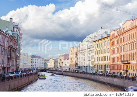 River channel with boats in Saint-Petersburg. Summer 12641339