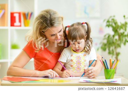 mother and her child pencil together mother and her child pencil together 12641687