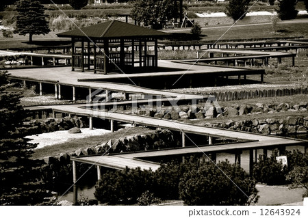 與走廊的一個風景導致Toya在池塘 與走廊的一個風景導致Toya在池塘 12643924