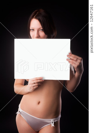 sexy nude woman holding blank banner sexy nude woman holding blank banner 12647161