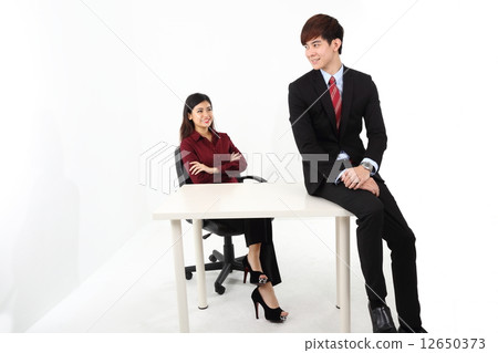 Man Woman Table Chair Facing Side Man Woman Table Chair Facing Side 12650373