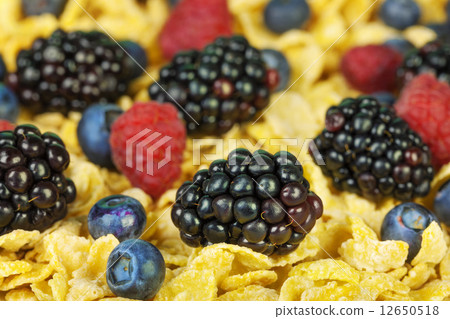 Blackberries, Raspberries, Blueberries with cornflake Blackberries, Raspberries, Blueberries with cornflake 12650518
