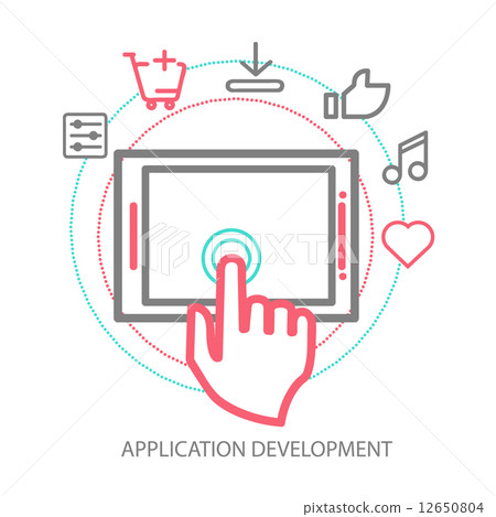 Vector mobile app development concept, line... - Stock Illustration ...