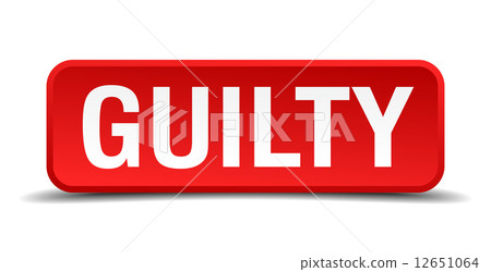 Guilty red 3d square button on white background 12651064