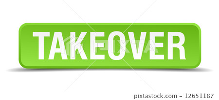 Takeover green 3d realistic square isolated button 12651187