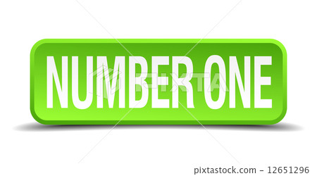 number one green 3d realistic square isolated button 12651296