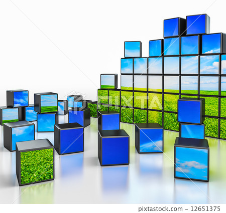 Cubes with landscape image on white background 12651375