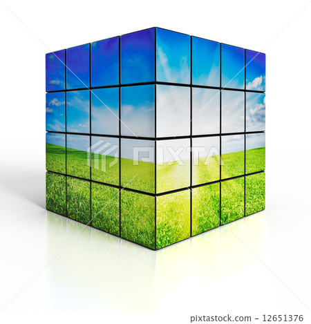 Cube with nature landscape on white background Cube with nature landscape on white background 12651376